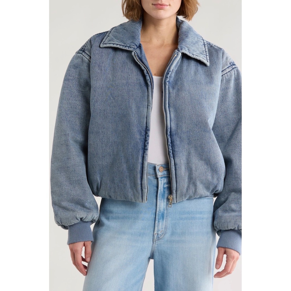 Good American Denim Bomber Jacket Indigo723 Acid Wash Zip Up 2XL GFD126 New
